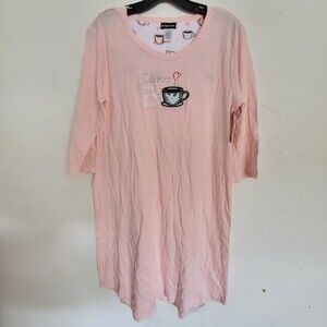 NEW Rampage Strawberry Pink 3/4 Sleeve Coffee Graphic Cotton Casual Dress Large